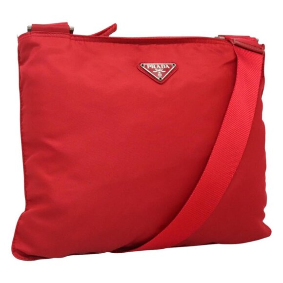 PRADA Shoulder Bag Nylon Red Silver Auth 101081 - Picture 1 of 16